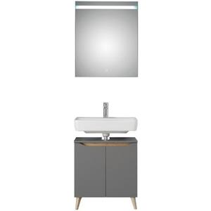 Saphir Badkamerserie Quickset 2-teilig, Waschbeckenunterschrank mit LED-Spiegel Poten met houtlook (2-delig)