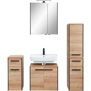 Saphir Badkamerserie Quickset 395 4-teilig, Waschbeckenunterschrank mit LED-Spiegelschrank (5-delig)