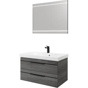 Saphir Badkamerserie Balto 2-teilig Mineralmarmor-Waschtisch mit LED-Spiegel, Waschplatz