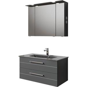 Saphir Badkamerserie Serie 6025 2-teilig Mineralmarmor-Waschtisch mit LED-Spiegelschrank (2-delig)