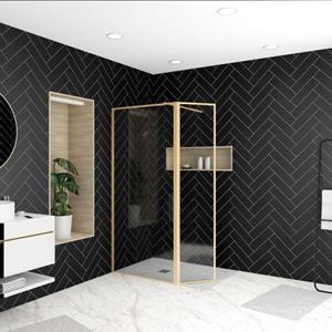 Aurlane  Inloopdouche + Korte Zijwand Edge 90+40 X 200cm - Goud Profiel - 6 Mm Helder Glas