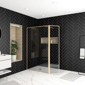 Aurlane  Inloopdouche + Korte Zijwand Edge 120+40 X 200cm - Goud Profiel - 6 Mm Helder Glas