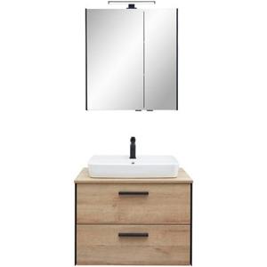 Saphir Badkamerserie Quickset 395 2-teilig, Keramik-Aufsatzbecken mit LED-Spiegelschrank (4-delig)