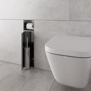 Boss & Wessing Inbouw Toiletborstelhouder BWS Alfie Met Rolhouder Betegelbaar Geborsteld Staal 