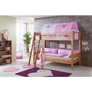 Relita Stapelbed Stefan incl. oprolbaar lattenbodem, met ladder en valbeveiliging, textiel set, beuken