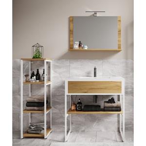 VCM 4-tlg. Waschplatz Waschtisch Badmöbel Set Waschbecken Holz Metall Industrial Style Bitila 80 V2