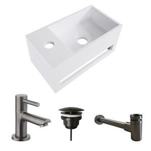 Boss & Wessing Fonteinset BWS Solid Surface Met Handdoekhouder Links Wit Gunmetal