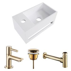 Boss & Wessing Fonteinset BWS Solid Surface Met Handdoekhouder Links Wit Goud