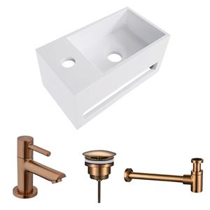 Boss & Wessing Fonteinset BWS Solid Surface Met Handdoekhouder Links Wit Koper