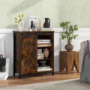 Costway Dressoir Keukenkast in Industriële Stijl met Schuifdeuren en 3-Traps Verstelbare Planken Houten Commode voor Keuken Eetkamer Woonkamer Hal