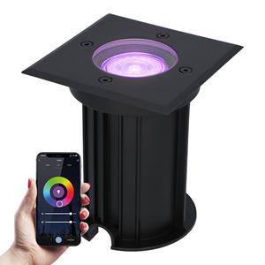 HOFTRONIC™ Ramsay Smart LED grondspot - Vierkant - Zwart - RGBWW - 5.5 Watt - WiFi & Bluetooth - IP67 straal waterdicht - 3 jaar garantie