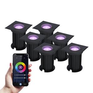 HOFTRONIC™ 6x Ramsay Smart LED grondspot - Vierkant - Zwart - RGBWW - 5.5 Watt - WiFi & Bluetooth - IP67 straal waterdicht - 3 jaar garantie