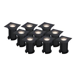 HOFTRONIC™ 9x Ramsay dimbare LED grondspot - Vierkant - Zwart - 4000K neutraal wit - 5 Watt - IP67 straal waterdicht - 3 jaar garantie
