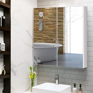 Costway Badkamer Spiegelkast Wandkast Wandkast met Spiegel Wit 62 x 11 x 65 cm