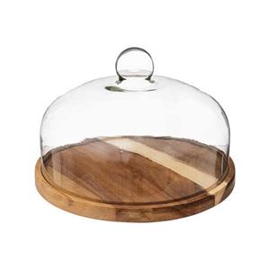 Secret de Gourmet dienblad met stolp - acacia hout - 30 cm - serveerplank/kaasplank/cake platter -