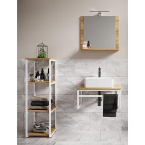 VCM 4-tlg. Waschplatz Waschtisch Badmöbel Set Waschbecken Holz Metall Industrial Style Bitila 60 V2