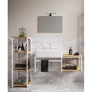VCM 4-tlg. Waschplatz Waschtisch Badmöbel Set Waschbecken Holz Metall Industrial Style Bitila 100 V1