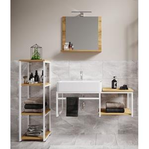 VCM 4-tlg. Waschplatz Waschtisch Badmöbel Set Waschbecken Holz Metall Industrial Style Bitila 100 V2