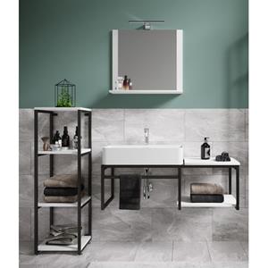 VCM 4-tlg. Waschplatz Waschtisch Badmöbel Set Waschbecken Holz Metall Industrial Style Bitila 100 V2