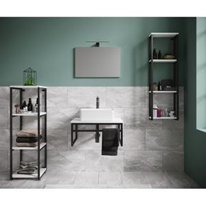 VCM 5-tlg. Waschplatz Waschtisch Badmöbel Set Waschbecken Holz Metall Industrial Styl Bitila 60 V1