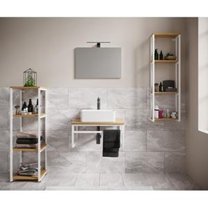 VCM 5-tlg. Waschplatz Waschtisch Badmöbel Set Waschbecken Holz Metall Industrial Styl Bitila 60 V1