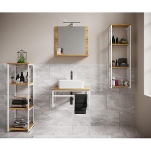 VCM 5-tlg. Waschplatz Waschtisch Badmöbel Set Waschbecken Holz Metall Industrial Style Bitila 60 V2