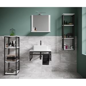 VCM 5-tlg. Waschplatz Waschtisch Badmöbel Set Waschbecken Holz Metall Industrial Style Bitila 60 V2