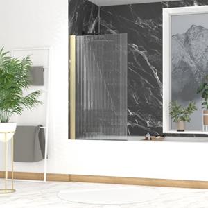 Aurlane Opvouwbare Badwand 80x140cm - Geborsteld Goud Profiel - Gegolfd Gehard Glas 5mm – Wave Gold