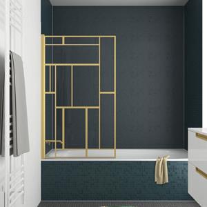 Aurlane Opvouwbare Badwand 80x140cm Met Zeefdruk In Art Deco Stijl - Afwerking In Geborsteld Goud