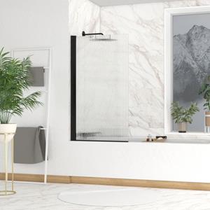 Aurlane Opklapbaar Badwand 80x140cm - Matzwart Profiel - Gegolfd Gehard Glas 5mm - Wave