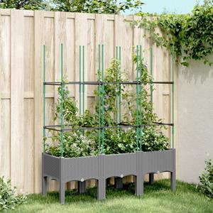 VidaXL Plantenbak met latwerk 120x40x142,5 cm polypropeen lichtgrijs