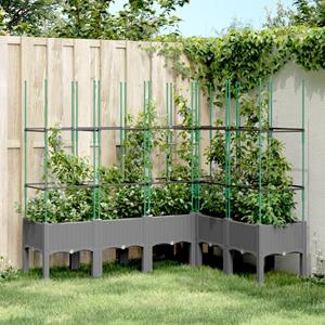 VidaXL Plantenbak met latwerk 160x120x142,5 cm polypropeen lichtgrijs
