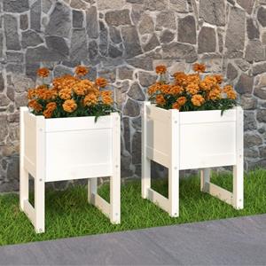 VidaXL Plantenbakken 2 st 40x40x52,5 cm massief grenenhout wit