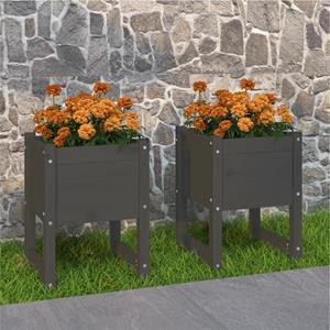 VidaXL Plantenbakken 2 st 40x40x52,5 cm massief grenenhout grijs