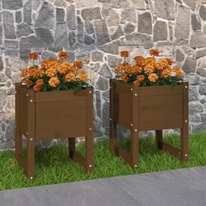 VidaXL Plantenbakken 2 st 40x40x52,5 cm massief grenenhout honingbruin