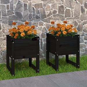 VidaXL Plantenbakken 2 st 40x40x52,5 cm massief grenenhout zwart