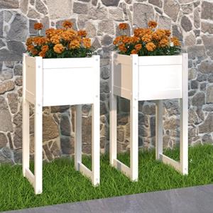 VidaXL Plantenbakken 2 st 40x40x81 cm massief grenenhout wit