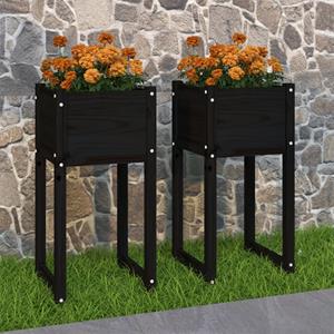 VidaXL Plantenbakken 2 st 40x40x81 cm massief grenenhout zwart