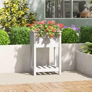 VidaXL Plantenbak met schap 54x34,5x81 cm massief grenenhout wit