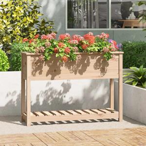 VidaXL Plantenbak met schap 111,5x34,5x81 cm massief grenenhout