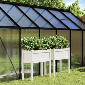 VidaXL Plantenbakken met poten 2 st massief grenenhout wit