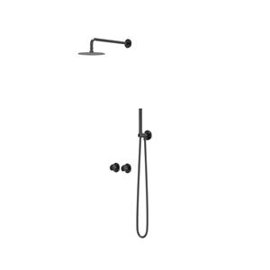 IVY Pact Regendoucheset 3 inbouw symmetry met 2-weg stop-omstel, 15cm plafondbuis, 20cm slim hoofddouche, houder met uitlaat, doucheslang 150cm, satin spray handdouche Zwart chroom PVD