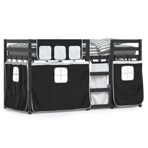 VidaXL Stapelbed met gordijnen 90x200 cm grenenhout wit en zwart