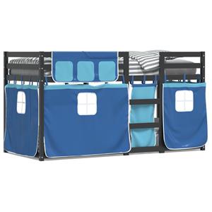VidaXL Stapelbed met gordijnen 90x200 cm massief grenenhout blauw