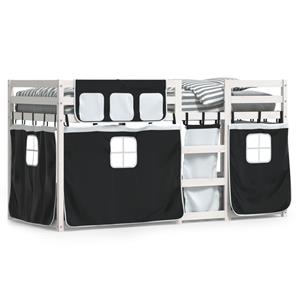 VidaXL Stapelbed met gordijnen 80x200 cm grenenhout wit en zwart
