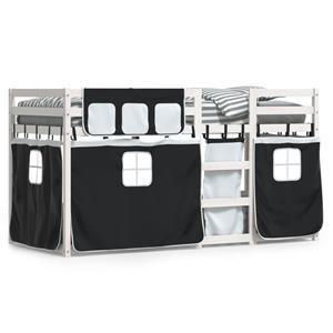 VidaXL Stapelbed met gordijnen 75x190 cm grenenhout wit en zwart