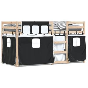 VidaXL Stapelbed met gordijnen 90x200 cm grenenhout wit en zwart
