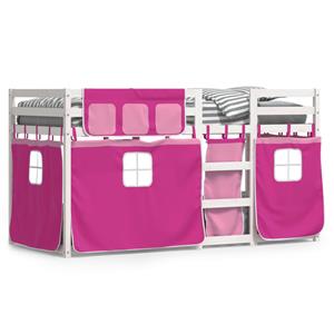 VidaXL Stapelbed met gordijnen 90x200 cm grenenhout roze