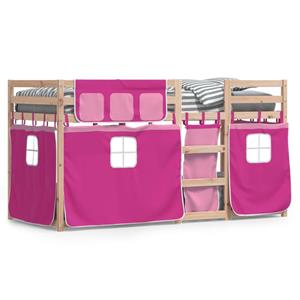 VidaXL Stapelbed met gordijnen 90x190 cm grenenhout roze