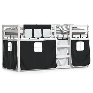 VidaXL Stapelbed met gordijnen 90x190 cm grenenhout wit en zwart